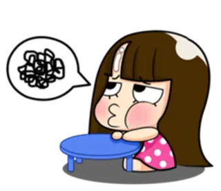 😗 confused, thinking, cartoon, girl, sad, worried whatsapp sticker