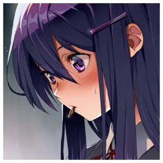 😕 Yuri Doki Doki Literature Club! Anime, Manga, Cartoon, Videospiel, lila Haare, Doki Doki Literature Club! telegram sticker