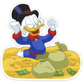 🥳 Scrooge McDuck bebek, uang, disney, kartun, kekayaan telegram sticker