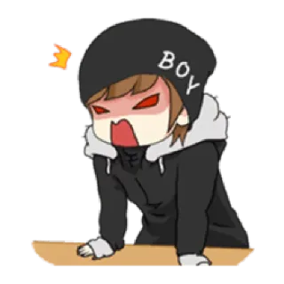 😡 BOY Kartun, Anime, Marah, Frustrasi, Anak laki-laki, Beanie whatsapp sticker