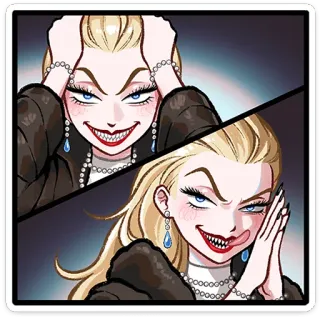 ⭐ złoczyńca, zły, kreskówka, uśmieszek, szalony, psychotyczny telegram sticker