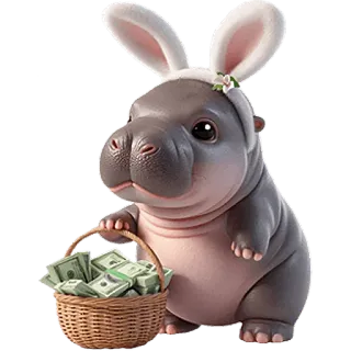 🤑 ippopotamo, orecchie da coniglio, soldi, cesto, carino, animale, pasqua, divertente telegram sticker