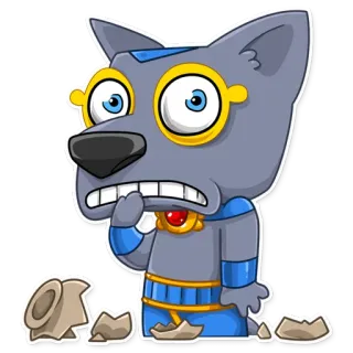 😦 만화, 개, 걱정, 불안, 노란 안경, 캐릭터, 슬픈, 파란색 telegram sticker