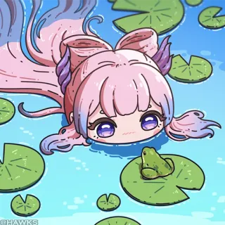 💠 anime, imut, kawaii, kolam, katak, gadis, teratai, rambut pink whatsapp sticker