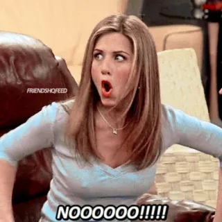 😯 Rachel Green Friends NOOOOOOO!!!!! exclamation, choc, réaction, amis, non telegram sticker
