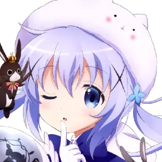 😉 Anime, Chica, Linda, Conejo, Guiño, Shhh, Dibujos animados whatsapp sticker