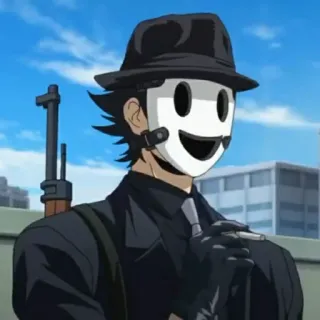 🚬 Sniper Mask High-Rise Invasion Anime, Máscara de francotirador, High-Rise Invasion, Pistola, Máscara, Sombrero telegram sticker