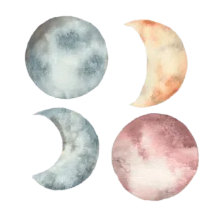 🌗 ข้างขึ้นข้างแรม, สีน้ำ, ท้องฟ้า, ดาราศาสตร์, พระจันทร์ telegram sticker