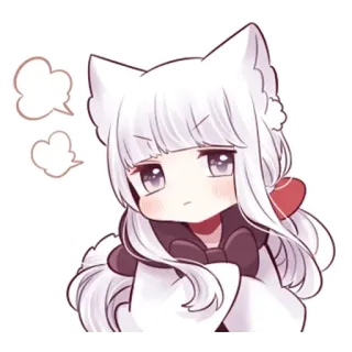 😒 anime girl, kawaii, cute, chibi, white hair, cat ears telegram sticker