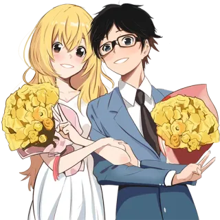 👰 Anime, Coppia, Fiori, Illustrazione, Romantico, Ritratto telegram sticker