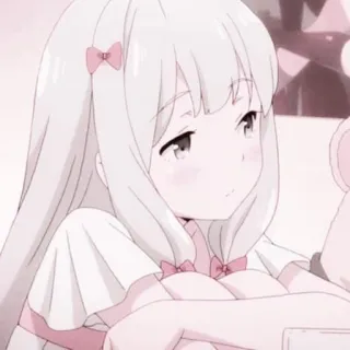 💗 Anime, Dessin animé, Fille, Kawaii, Mignon, Cheveux blancs, Noeuds roses telegram sticker