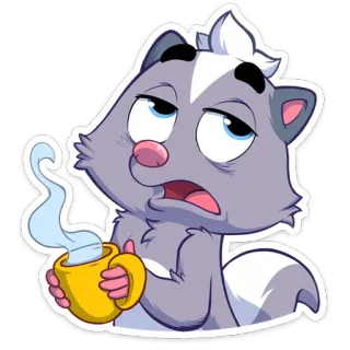 ☕️ Stinktier, Cartoon, erschöpft, müde, Kaffee, schläfrig telegram sticker