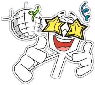 😎 festa, celebrazione, palla da discoteca, stella, mascotte, cartone animato telegram sticker