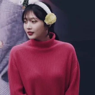 🎟 mulher, suéter vermelho, flor, protetores de ouvido, retrato, asiática, pessoa telegram sticker