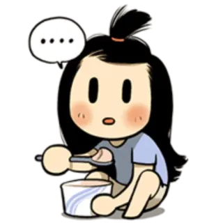 😐 Cartoon, Niedlich, Mädchen, Essen, Lebensmittel, Schüssel, Kawaii telegram sticker