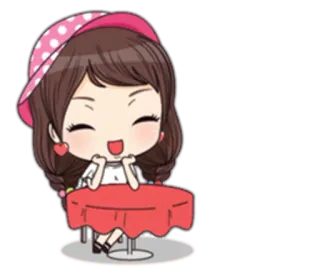 🙇 Desenho animado, Menina, Fofo, Feliz, Mesa, Chibi telegram sticker
