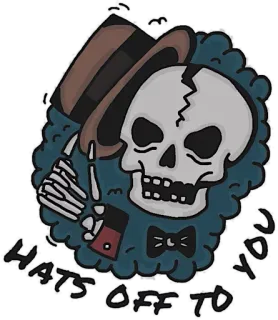 🤨 HATS OFF TO YOU caveira, dedo do meio, esqueleto, chapéu, gravata borboleta, ofensivo telegram sticker
