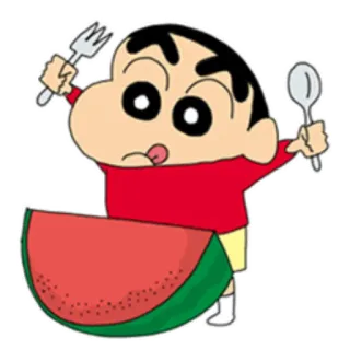😋 Shin-chan Crayon Shin-chan Dessin animé, Anime, Pastèque, Nourriture, Personnage, Mignon telegram sticker