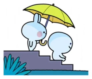 ☂ rabbit, umbrella, rain, stairs, cartoon, cute, character, friendship telegram sticker