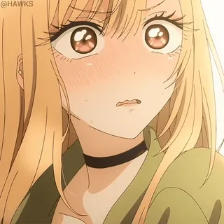 😳 Anime, Mädchen, Blonde Haare, Choker, Süß, Große Augen telegram sticker