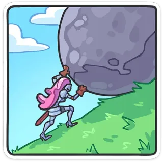 🪨 knight, pink hair, armor, moon, pushing, cartoon, illustration telegram sticker