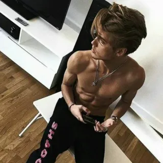 🌙 SHOOSH homem, sem camisa, modelo, fitness, abdominais, atraente telegram sticker