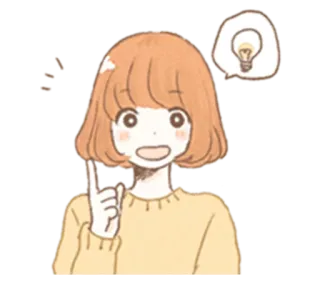 😃 pomysł, dziewczyna, myślenie, żarówka, kreskówka, ilustracja, słodki telegram sticker