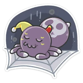 ☺️ aranha, fofo, desenho animado, sonolento, touca de dormir, teia de aranha whatsapp sticker
