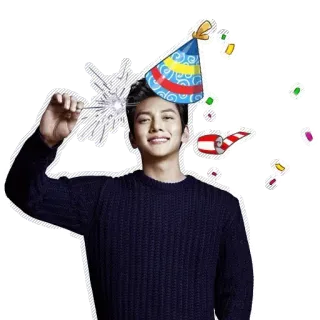 🎉 celebração, festa, homem, confete, vela de estrelas, chapéu whatsapp sticker