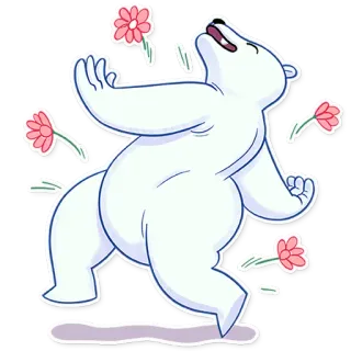 🎉 белый медведь, мультик, стикер, животное, цветы, белый медведь whatsapp sticker
