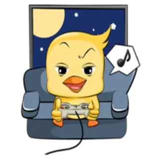 🕹 Dibujos animados, Pato, Gaming, Mando, Música, Noche whatsapp sticker