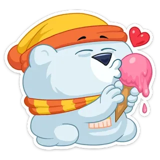 😀 ours polaire, glace, dessin animé, mignon, kawaii, autocollant telegram sticker