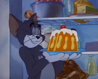 😋 Tom Cat Tom and Jerry cartoon, cat, food, dessert, anime telegram sticker