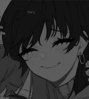🥲 anime, sorridente, cartone animato, orecchini, capelli telegram sticker