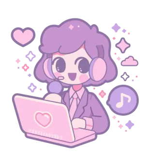 💻 glitterfactory cute, kawaii, girl, headphones, computer, pastel, pink, purple telegram sticker