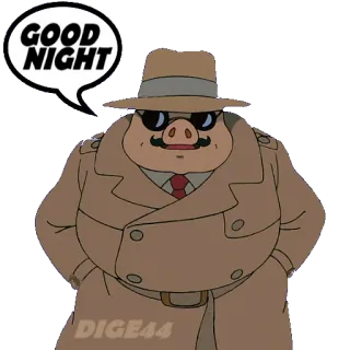 🛌 GOOD NIGHT cerdo, buenas noches, dibujos animados, detective, gabardina, sombrero telegram sticker
