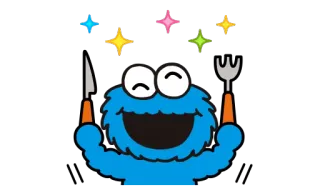 😃 Cookie Monster Sesame Street คุกกี้มอนสเตอร์, เซซามีสตรีท, อาหาร, ส้อม, มีด, การ์ตูน telegram sticker