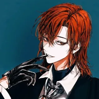 😏 anime, man, character, gloves, red hair, suit telegram sticker