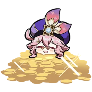 💸 Yanfei Genshin Impact Anime, Fille, Personnage, Yanfei, Genshin Impact, Mignon, Pile d'or, Pièces whatsapp sticker
