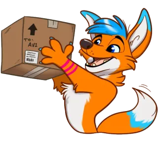 📦 To: AVI renard, dessin animé, boîte, paquet, livraison, animal whatsapp sticker