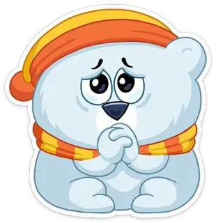 😀 ours polaire, dessin animé, triste, autocollant, hiver, animal telegram sticker