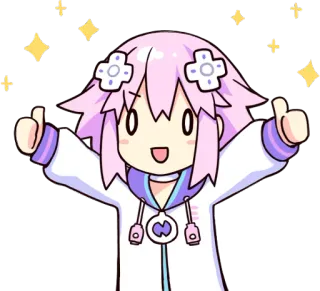 👍 Neptune Hyperdimension Neptunia Anime, Video game, Desenho animado, Personagem, Polegar para cima, Brilhos whatsapp sticker