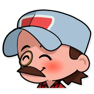 😊 hombre, dibujo animado, sombrero, monóculo, bigote, personaje, cuadros, sonriendo telegram sticker