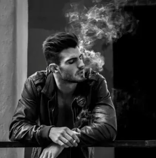 🚬 男人, 抽烟, 皮夹克, 香烟, 肖像, 黑白 telegram sticker