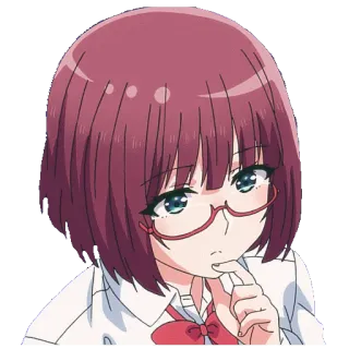 🤔 动漫女孩, 卡通人物, 女性, 眼镜, 可爱, 思考 telegram sticker