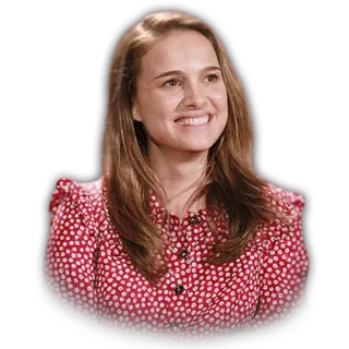 😀 woman, portrait, celebrity, actress, red shirt, smiling, brown hair telegram sticker
