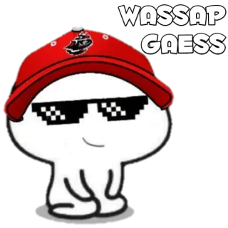 🍡 WASSAP GAESS dessin animé, personnage, lunettes de soleil, casquette, amical telegram sticker