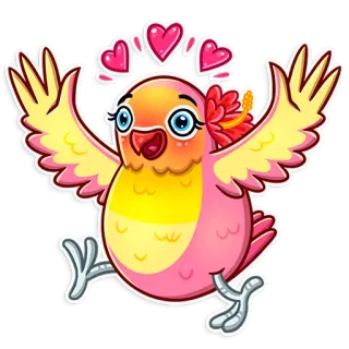 🥰 새, 만화, 귀여운, 하트, 꽃, 열대, 카와이, 스티커 telegram sticker