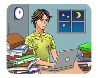 🌙 stressé, étude, travail, étudiant, livres, nuit telegram sticker