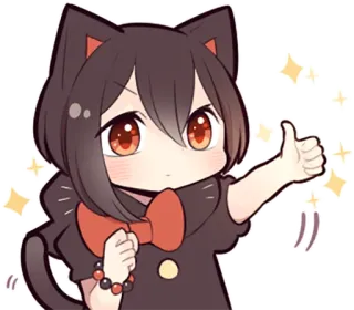 👍 gato, anime, fofo, polegar para cima, kawaii, chibi, adesivo whatsapp sticker